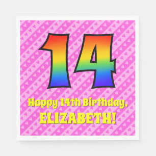 Serviette En Papier 14e anniversaire : Pink Stripes & Hearts, Arc en c