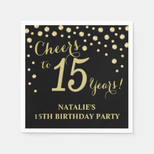 Serviette En Papier 15e anniversaire de fête Black and Gold Diamond Na