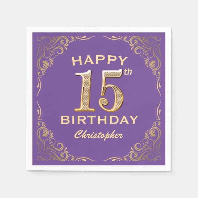 Serviette En Papier 15e anniversaire de la fête violet et Parties scin (Devant)