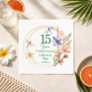 Serviette En Papier 15e Anniversaire de Mariage Cadre en Or Floral