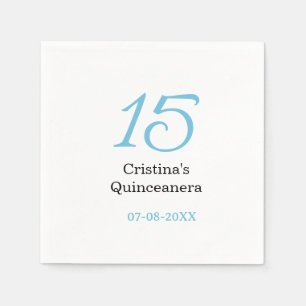 Serviette En Papier 15e anniversaire de quinceanera bleu noir lettre n