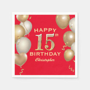 Serviette En Papier 15e Anniversaire des Ballons Rouge et Or