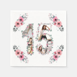 Serviette En Papier 15e anniversaire fille Fleur Photo Collage blanc
