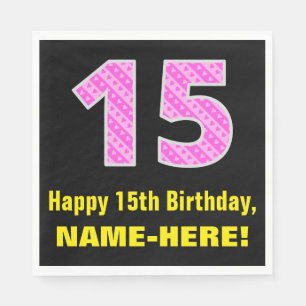 Serviette En Papier 15e anniversaire : Pink Stripes and Hearts "15" + 