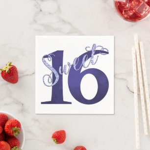 Serviette En Papier 16 ans   Aquarelle blanc chic et violet violet