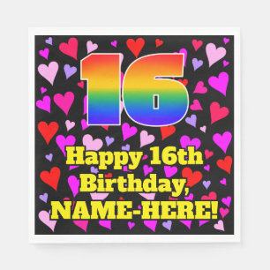 Serviette En Papier 16e anniversaire : Amour Hearts Motif, Arc-en-ciel