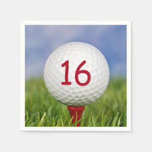 Serviette En Papier 16e anniversaire balle de golf blanche sur tee rou
