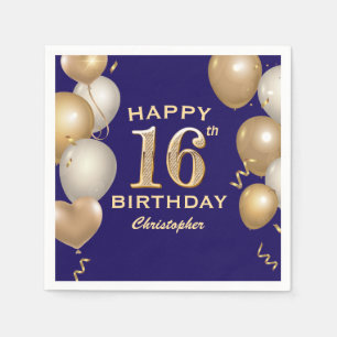 Serviette En Papier 16e anniversaire de la fête Marine Bleu et Ballons