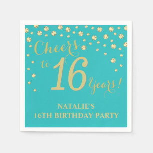 Serviette En Papier 16e anniversaire de mariage Turquoise et Gold Diam