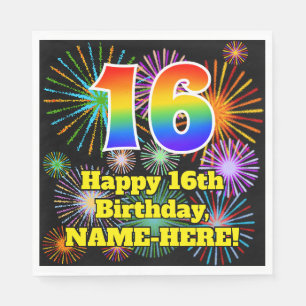 Serviette En Papier 16e anniversaire : Fun Motif feux d'artifice + Arc