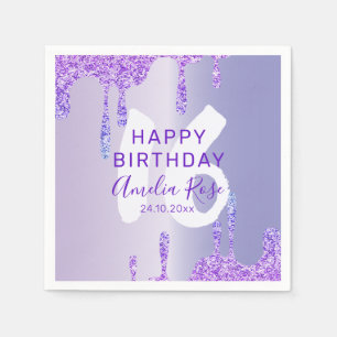 Serviette En Papier 16e Anniversaire Happy Birthday Violet Métallisé