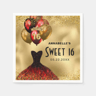 Serviette En Papier 16e anniversaire Parties scintillant d'or Robe rou