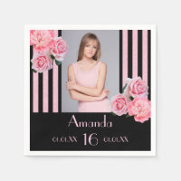 16e anniversaire rose rayures floral noir photo
