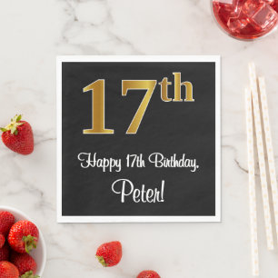 Serviette En Papier 17e anniversaire ~ Elégant luxe Faux Gold Look #