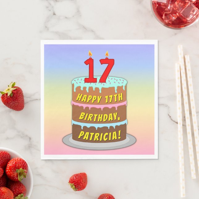 Serviette En Papier 17e anniversaire : Gâteau et bougies amusants + No (En situation)