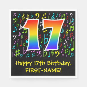 Serviette En Papier 17e anniversaire - Symboles de musique colorée, Ar