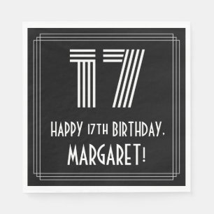 Serviette En Papier 17ème anniversaire : Art Déco Inspiré Look "17" + 