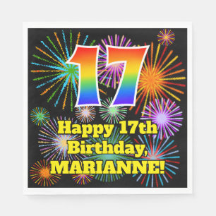 Serviette En Papier 17ème anniversaire : Fun Fireworks Motif + Rainbow