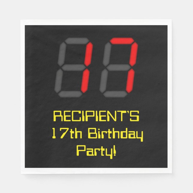 Serviette En Papier 17ème anniversaire : Rouge Digital Horloge Style " (Devant)