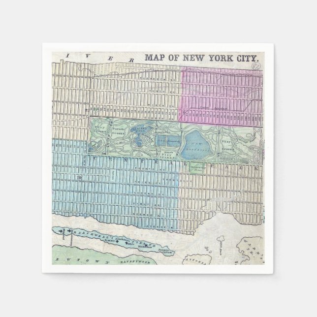 Serviette En Papier 1870 Carte New York City Central Park (Devant)