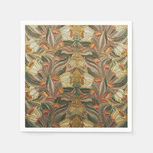 Serviette En Papier 1882 Grandes Fleurs Vintages et Vert doré Feuille