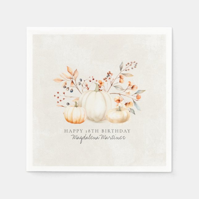 Serviette En Papier 18e anniversaire Blanc Citrouille automne Leaves p (Devant)