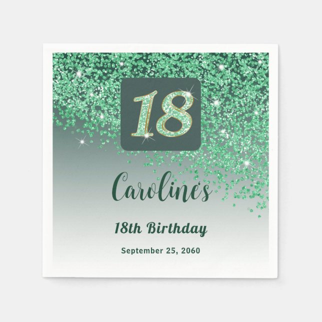 Serviette En Papier 18e anniversaire Chic Green Parties scintillant (Devant)