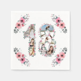 Serviette En Papier 18e anniversaire fille Fleur Photo Collage blanc