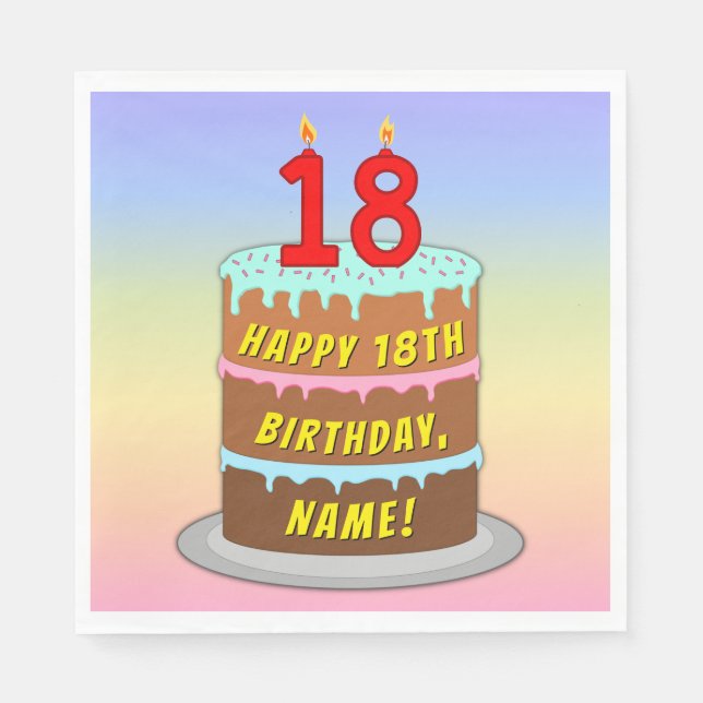 Serviette En Papier 18e anniversaire : Fun Cake and Candles + Nom pers (Devant)