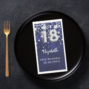 Serviette En Papier 18e anniversaire marine bleu argent étoiles