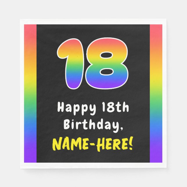 Serviette En Papier 18e anniversaire : Rainbow Spectrum # 18, Nom pers (Devant)