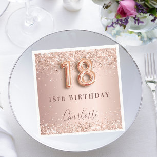 Serviette En Papier 18e anniversaire rose or blush nom de parties scin
