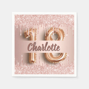 Serviette En Papier 18e anniversaire rose or parties scintillant monog