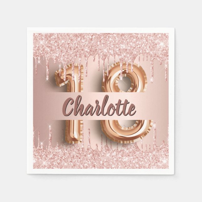 Serviette En Papier 18e anniversaire rose or parties scintillant monog (Devant)