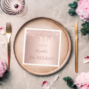 Serviette En Papier 18e anniversaire rose parties scintillant d'or 18 