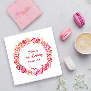 Serviette En Papier 18e anniversaire Rose Rose Coeur Tourbillonnant Sa