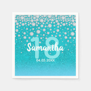 Serviette En Papier 18e anniversaire turquoise bleu vert nom de la par