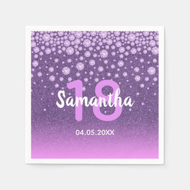 Serviette En Papier 18e anniversaire violet rose parties scintillant n (Devant)