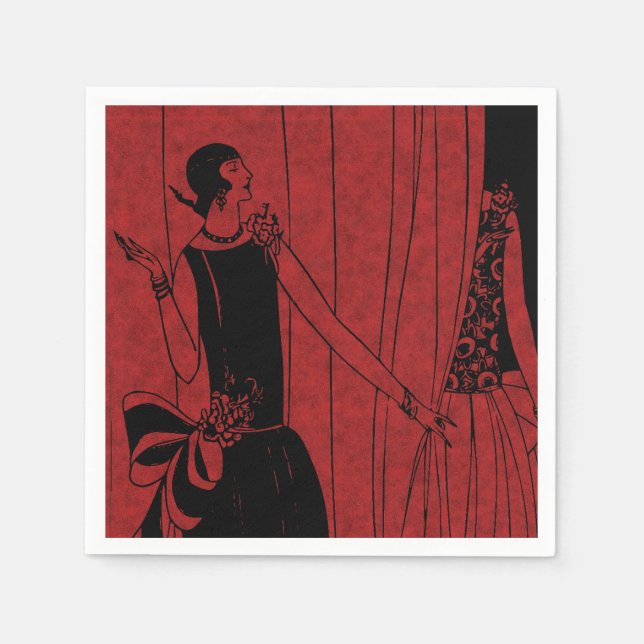 Serviette En Papier 1920s Art Deco Fashion Show Red and Black (Devant)