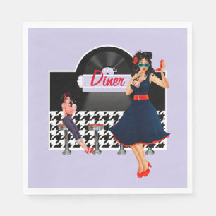 Serviette En Papier 1950 Diner lavender noir & blanc à damiers 1950