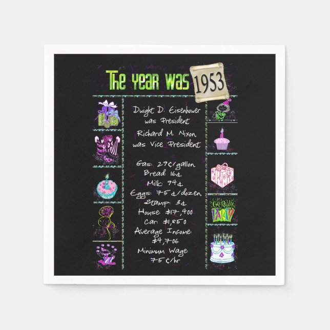 Serviette En Papier 1953 Anniversaire Trivia Napkins (Devant)