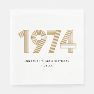 Serviette En Papier 1974 White Black Gold 50e anniversaire