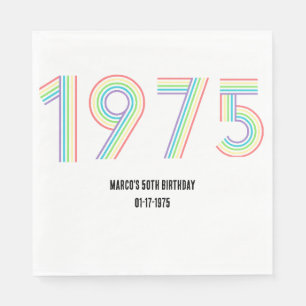 Serviette En Papier 1975 Retro Vintage Rainbow Numeral 50th Birthday