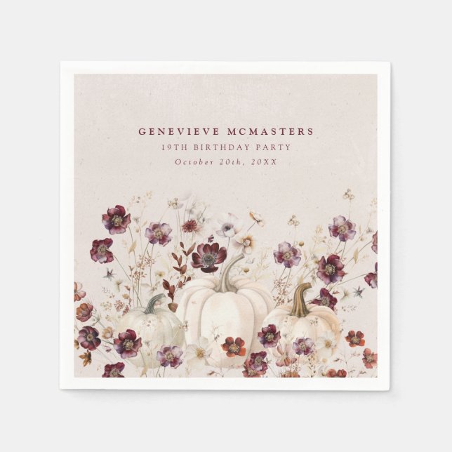 Serviette En Papier 19e anniversaire Citrouille Fleur sauvage personna (Devant)
