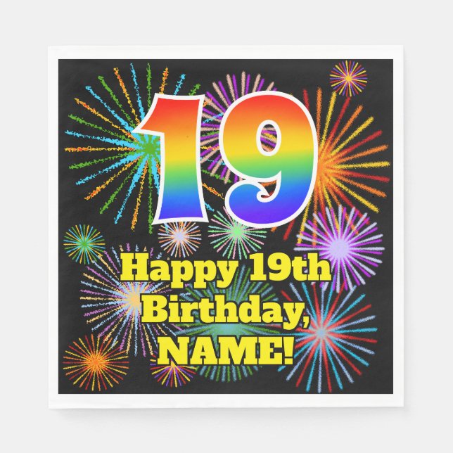 Serviette En Papier 19e anniversaire : Fun Motif feux d'artifice + Rai (Devant)