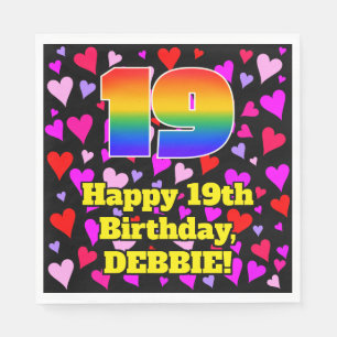 Serviette En Papier 19e Birthday: Patters de Loving Hearts, Rainbow #