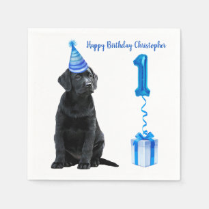 Serviette En Papier 1er Anniversaire Chiot Thème - Chien bleu mignon 