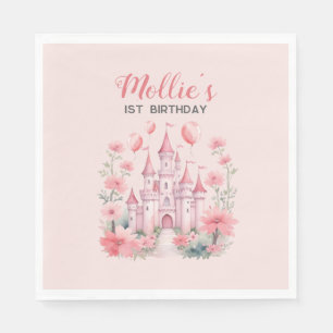 Serviette En Papier 1er anniversaire de bébé Château Rose Princesse