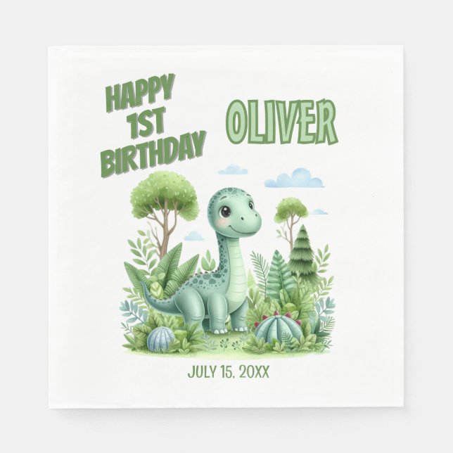 Serviette En Papier 1er anniversaire du bébé Dinosaur (Devant)