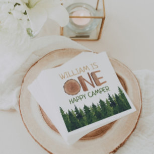 Serviette En Papier 1er Anniversaire Nom Rustic One Happy Camper